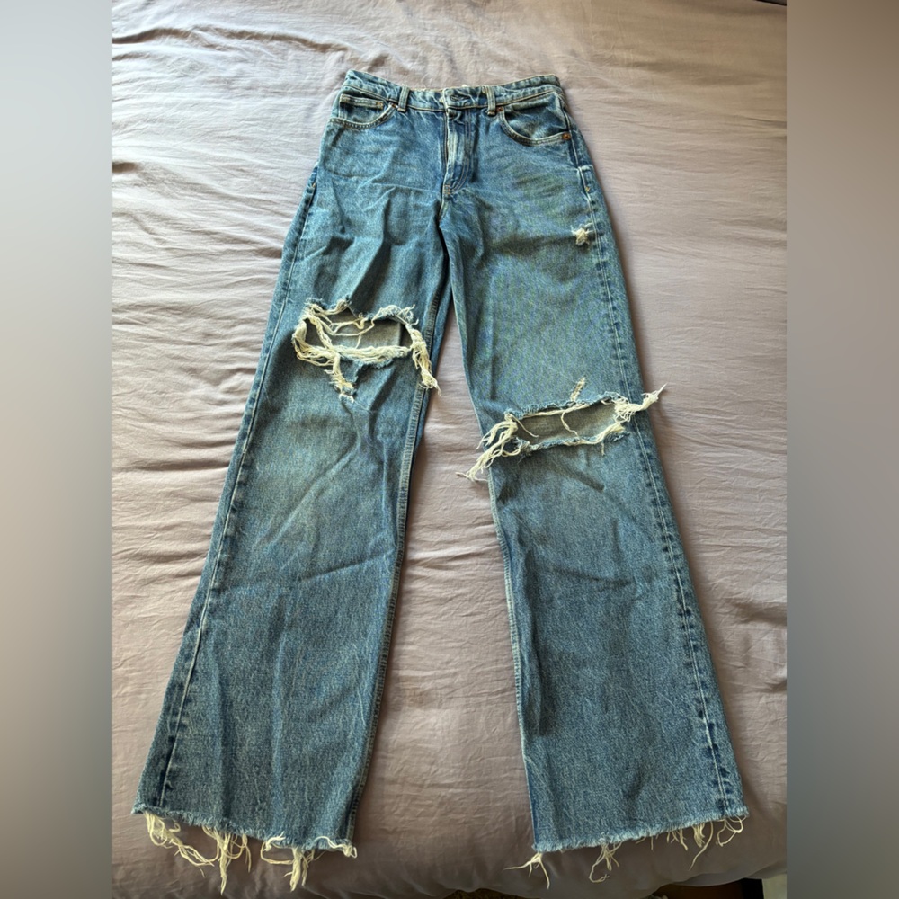 Never Worn Zara High Rise Wide Leg Ripped Jeans
